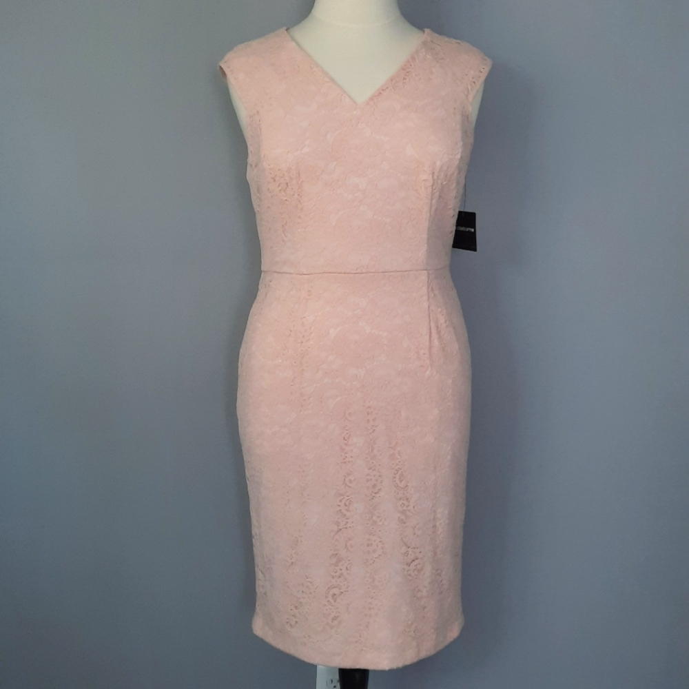 Liz Claiborne Blush Pink Lace Sheath Midi Dress size 14